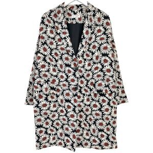 Alberto Biani Black White Floral Silk Lightweight Relaxed Fit Long Jacket Coat